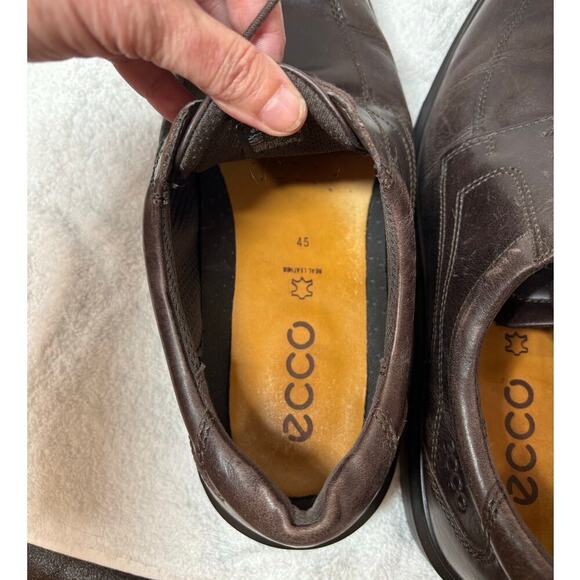 Ecco Men 11.5 Brown Leather Moc Toe Derby Oxfords Square Toe Casual - Picture 4 of 8